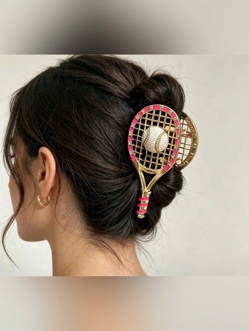 Pickleball Hair Claw Clip Barrette gold metal tennis racket jewerly ball gift